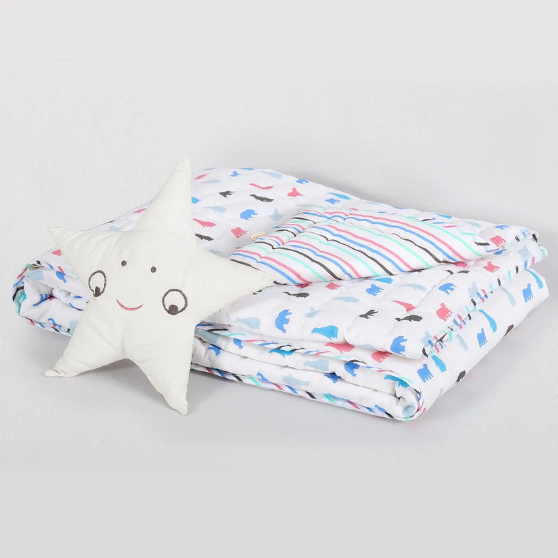 Plush Bear White/Mint Cotton Quilt Kids