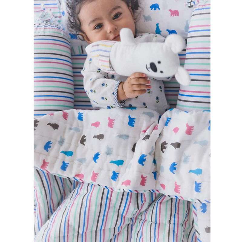 Plush Bear White/Mint Cotton Quilt Kids