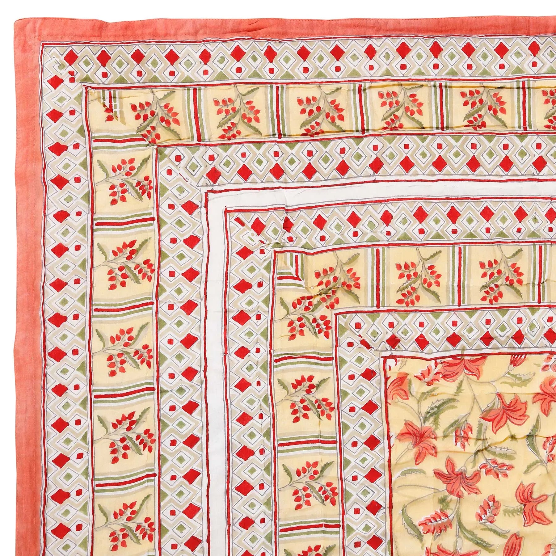 Ravish Jaal Yellow and Pink Hand Block Print Extra Cotton Filling Quilt