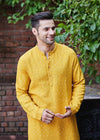 Bhandhej Yellow Viscose Full Sleeve Kurta
