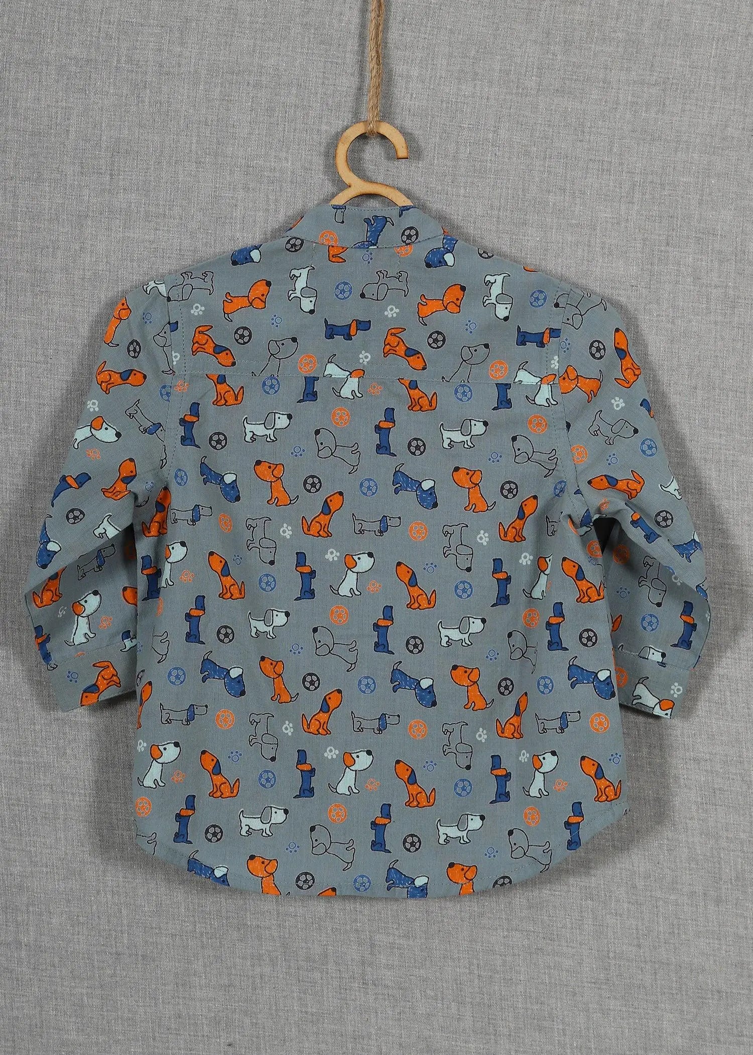 Lazy Dog Grey Cotton Shirt Baby Boy (6-24 Months)