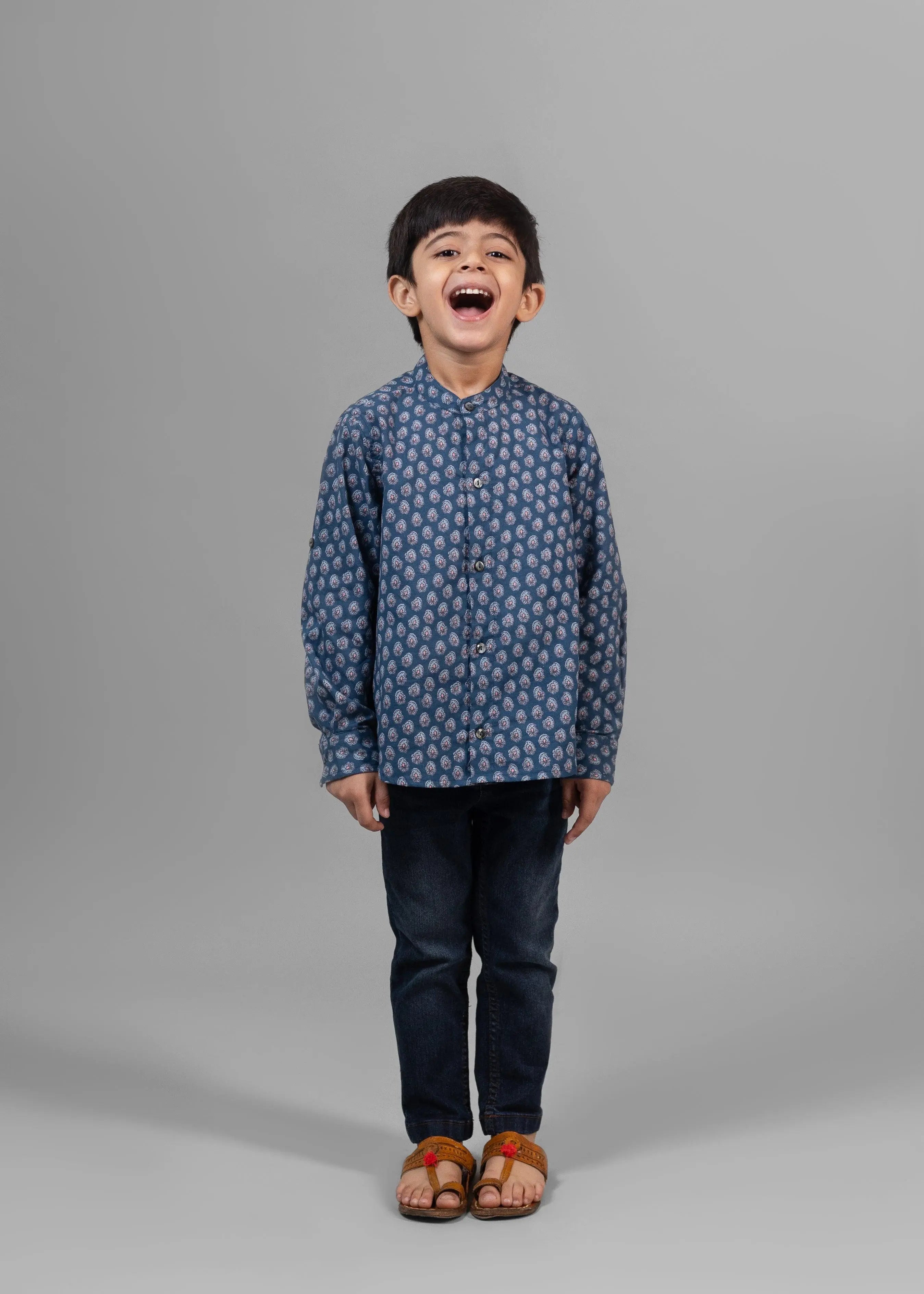 Helia Blue Cotton Full Sleeves Shirt (6 Months to 12 Years)