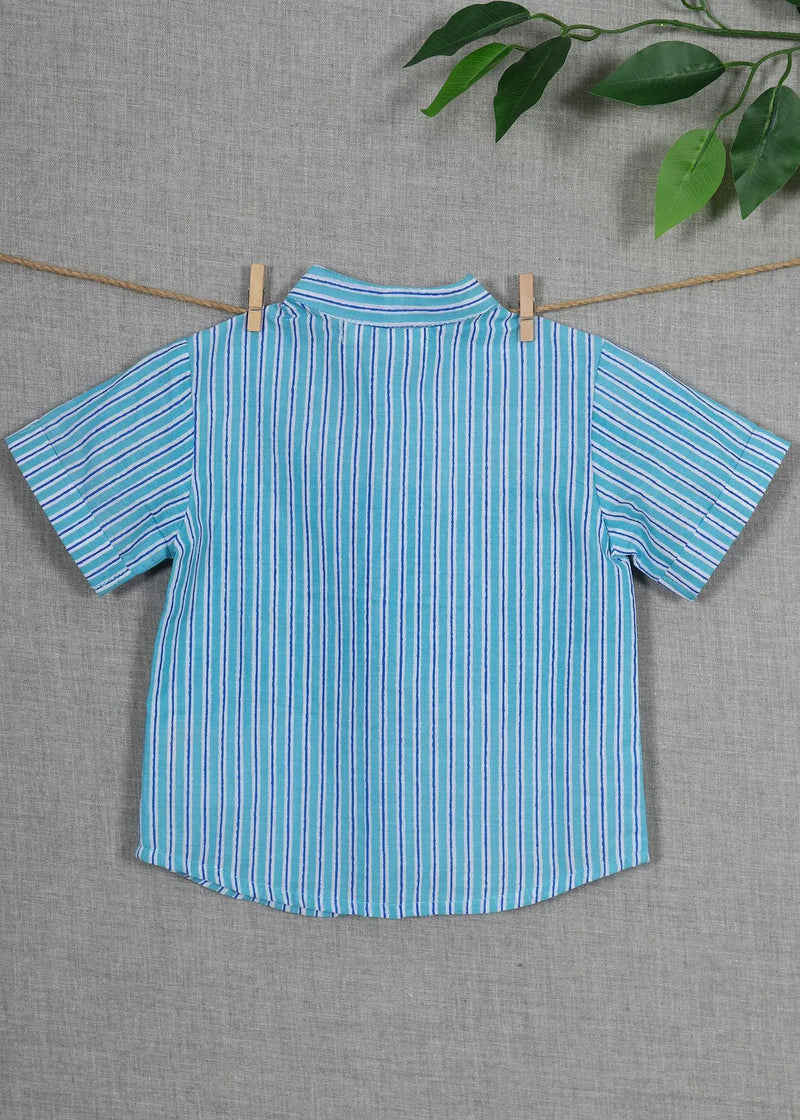 Stripes Blue Cotton Harshirt Shirt Boy (6-24 months)