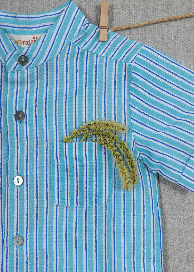 Stripes Blue Cotton Harshirt Shirt Boy (6-24 months)