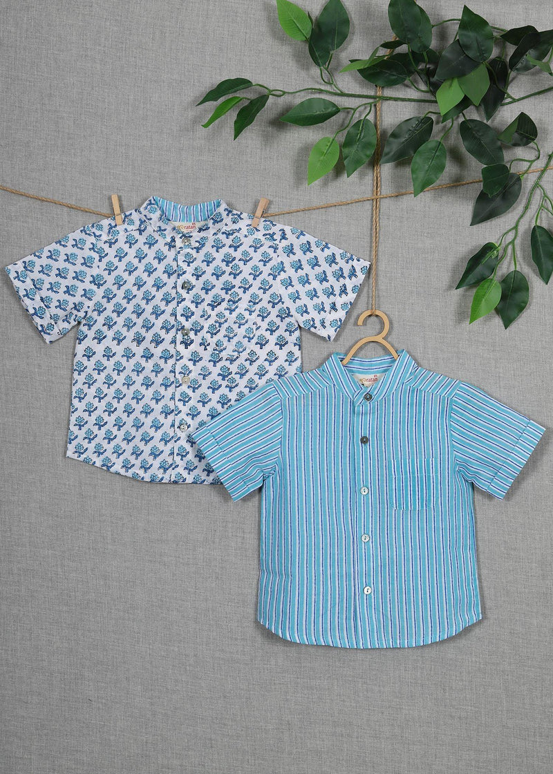 Stripes Blue Cotton Harshirt Shirt Boy (6-24 months)