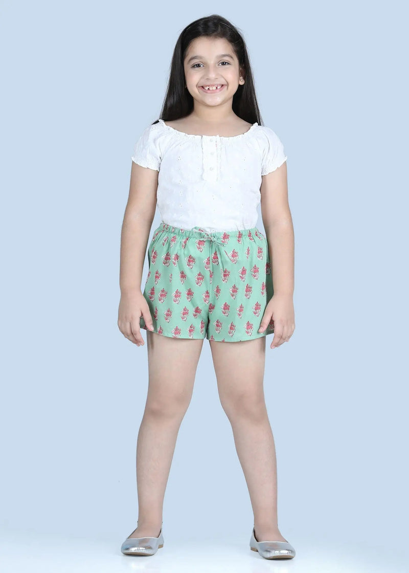 Snooze Petunia Buti Green Cotton Shorts Girl (1-14 Years)