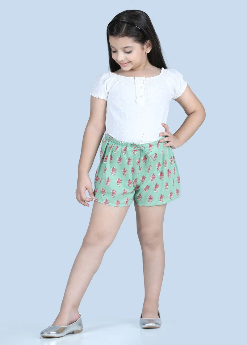 Snooze Petunia Buti Green Cotton Shorts Girl (1-14 Years)