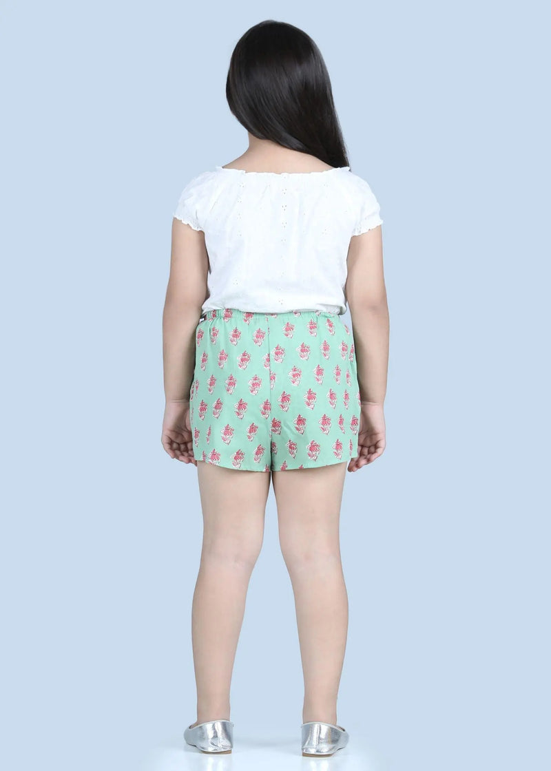 Snooze Petunia Buti Green Cotton Shorts Girl (1-14 Years)