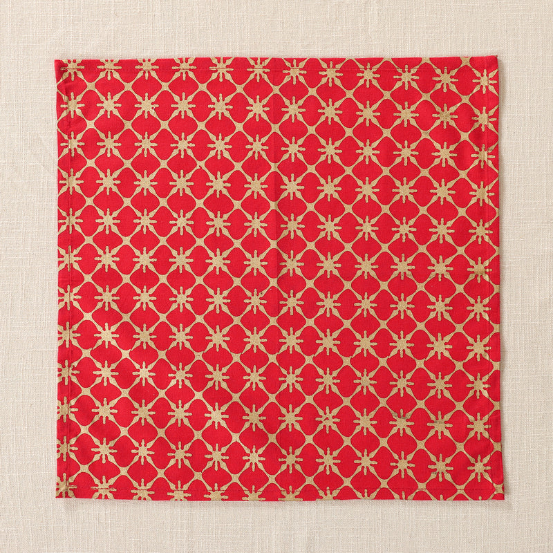 Gold & Red Cotton Star Sparkle Napkin Set of 6