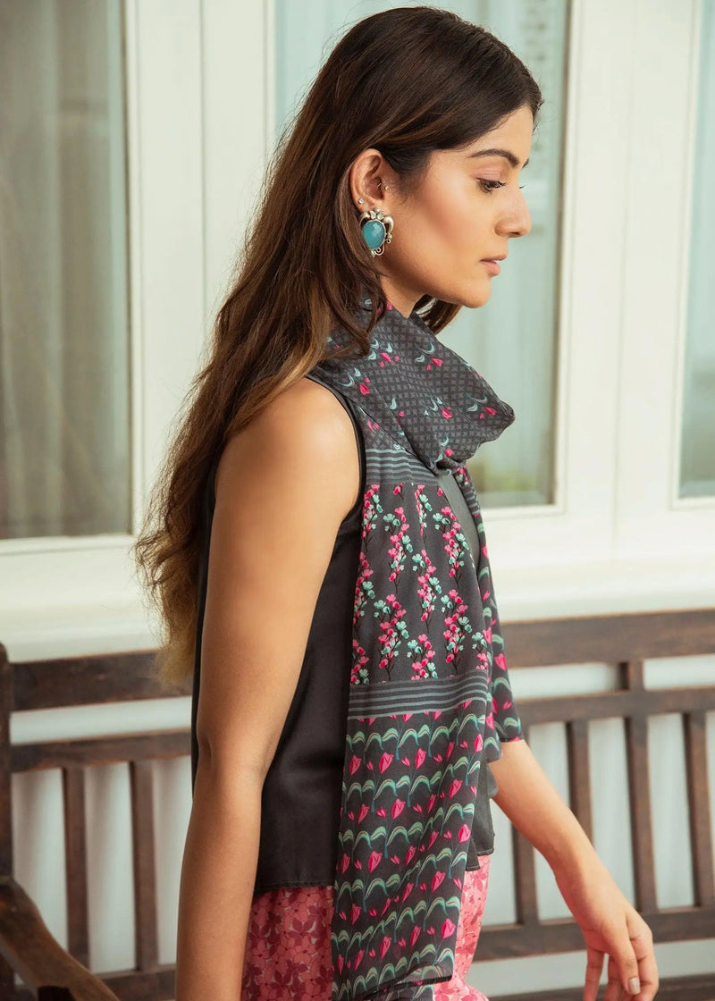 Grey Color Printed Viscose Stole