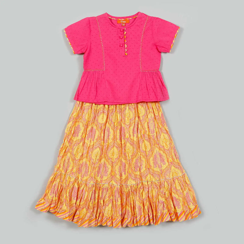 Damini Yellow Cotton Top And Skirt Girl (2-12 Years)