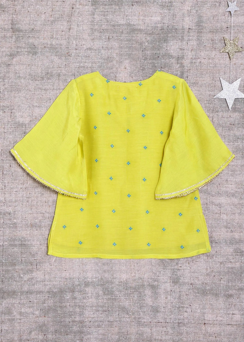 Neer Teal and Yellow Skirt Top Set (2 to 12 Years) (Set of 3)