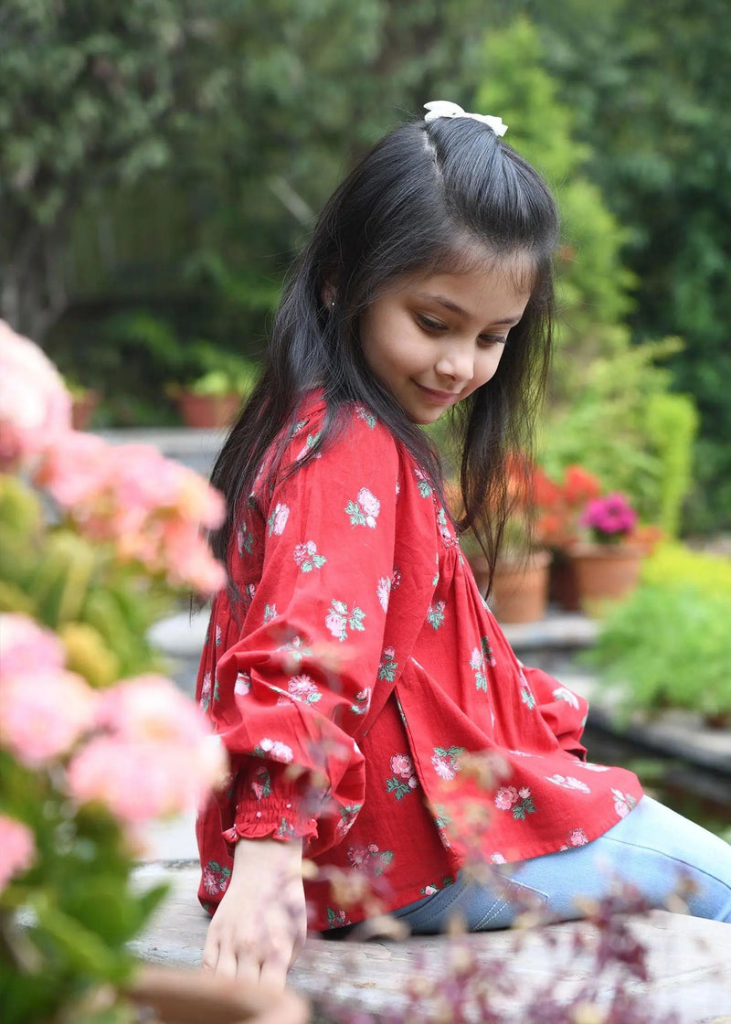 Shimmer Red Cotton Top (12 Month to 12 Years)