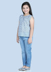 Vanilla Badam Buti Blue Cotton Top Girl (2-12 Years)