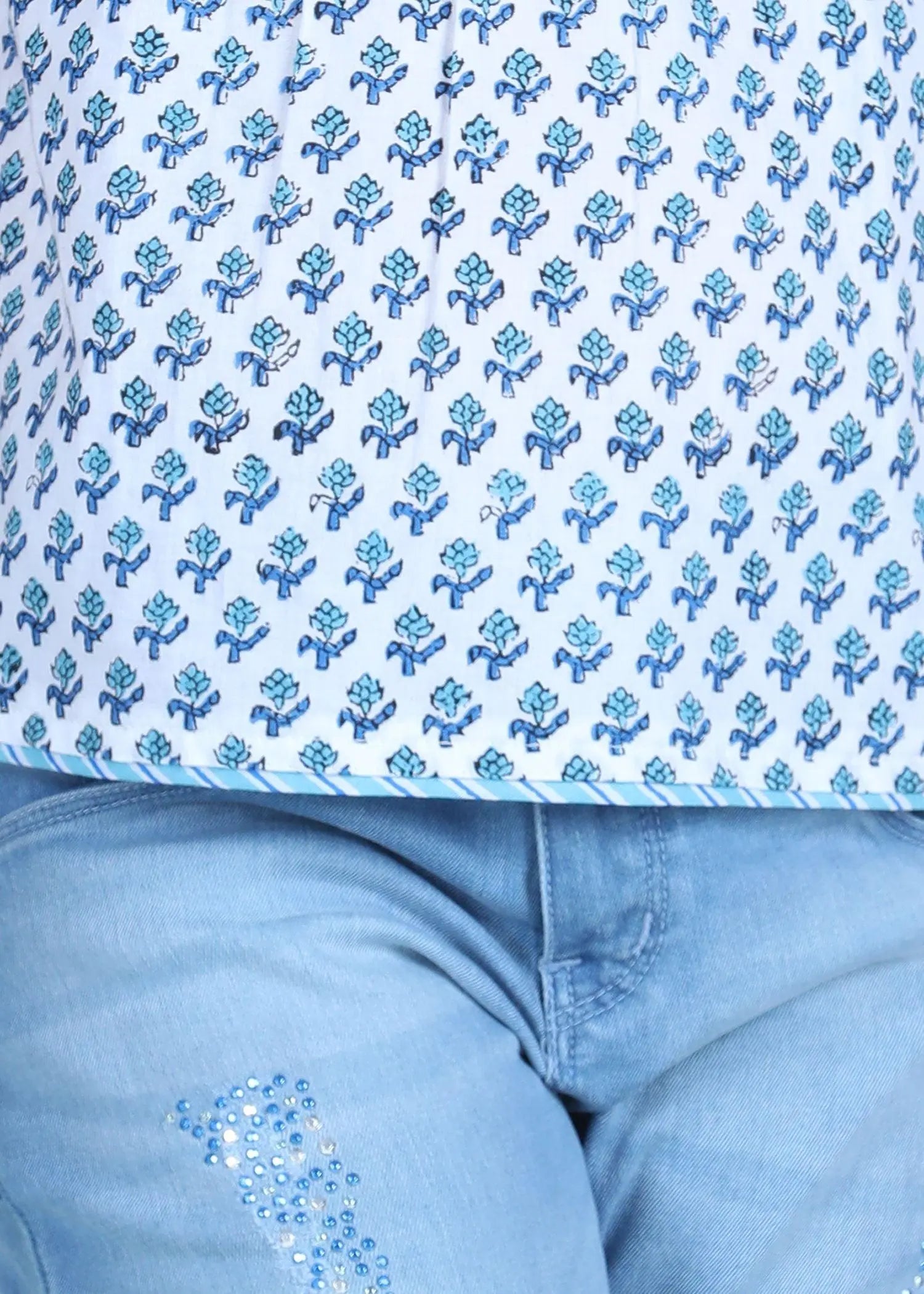 Vanilla Badam Buti Blue Cotton Top Girl (2-12 Years)