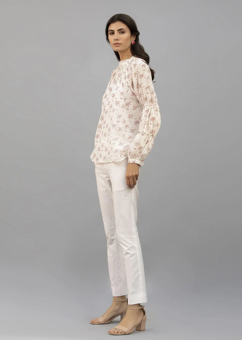 White and Pink Raglan Sleeve Top